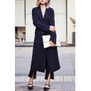 New Arrival Fashion Ruffle Hem Long Sleeve Notched Lapel Collar Trench Coat