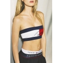Summer's Sexy Cropped Fashion Color Block Letter Print Bandeau Tank Top