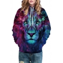 Fashion Lion 3D Printed Long Sleeve Color Block Hoodie Sweatshirt