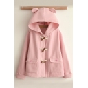 New Fashion Hooded Long Sleeve Buttons Down Simple Plain Coat with Double Pockets