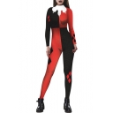 New Arrival Fashion Color Block Round Neck Long Sleeve Sports Skinny Jumpsuits