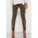 Sexy Hollow Out Lace-Up Basic Simple Plain Skinny Pants