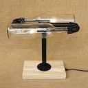 Industrial Pipe Table Lamp with Wood Base in Jar Shape, 2 Lights