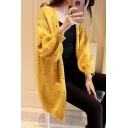 Fashion Hollow Out Puff Sleeve Long Sleeve Plain Open Front Cardigan