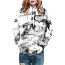 Chic Color Block Smoke Printed Long Sleeve Hoodie