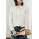 Chic Floral Embroidered Collar Long Sleeve Casual Buttons Down Shirt