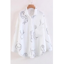 Chic Stick Figure Pattern Lapel Collar Long Sleeve Buttons Down Shirt with Single Pocket