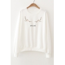 Simple Floral Letter Embroidered Round Neck Long Sleeve Pullover Sweatshirt