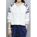 Leisure Embroidery Pattern Long Sleeve Round Neck Blouse