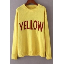 Women's Letter Color Block Round Neck Long Sleeve Sweater