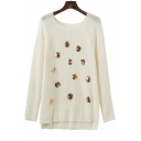 Fashion Small Round Sequins Round Neck Long Sleeve Sweater