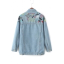 New Collection Fashion Letter Embroidered Back Buttons Down Denim Jacket