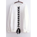 New Arrival Lace-UP Back Long Sleeve Round Neck Plain Pullover Sweatshirt