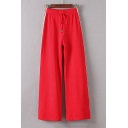 New Arrival Drawstring Waist Striped Sides Wide Leg Knitted Pants