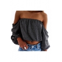 Hot Fashion Sexy Off The Shoulder Long Sleeve Plain Cropped Blouse