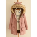 Fashion Letter Patched Hooded Long Sleeve Winter's Warm Zip Up Cotton Coat