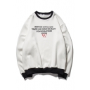 Street Style Color Block Letter Printed Round Neck Long Sleeve Sweatshirt