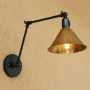 Industrial Swing Arm Wall Sconce with Conical Shade, Heritage Brass