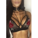 Hot Fashion Sexy Hollow Mesh Chic Floral Embroidered Summer's Bra Top
