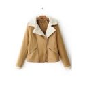 Notched Lapel Long Sleeve Winter's Warm Zip Up Woolen Jacket
