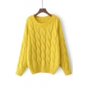 New Fashion Cable Knit Round Neck Long Sleeve Plain Sweater