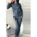 Casual Leisure Simple Plain Sports Round Neck Long Sleeve Sweatshirt with Pants