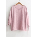 Lace Up Long Sleeve Round Neck Plain Pullover Sweater