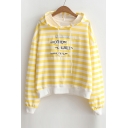 Fashion Ripped Letter Striped Pattern Long Sleeve Cotton Hoodie