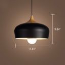Industrial Pendant Light with Dome Shade in Black/White and Wood Finished