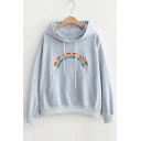 Chic Rainbow Letter Pattern Long Sleeve Loose Leisure Hoodie with Pockets