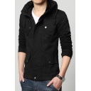 New Trendy Simple Plain Hooded Long Sleeve Zip Up Jacket with Pockets