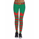 New Stylish Digital Christmas Striped Printed Elastic Waist Skinny Leggings
