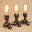 Industrial LOFT Table Lamp with Pipe Fixture in Aged Bronze, Bare Bulb Style