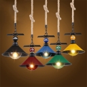 Industrial Hanging Pendant Light Color Option with Metal Shade, Rope Hanging Fixture Cord