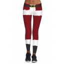 Fashion Santa Claus Color Block Elastic Waist Skinny Yoga Leggings