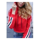 Casual Sports Color Block Striped Printed Long Sleeve Cropped Hoodie