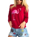 Hot Popular Flamingo Pattern Long Sleeve Round Neck Casual Comfort Sweatshirt