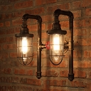 Industrial Wall Sconce Nautical Style with Bronze Metal Cage Frame and Clear Glass Shade