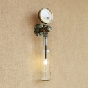 Industrial Wall Sconce with Clear Glass Shade in Vintage Pipe Style Watermeter Decoration