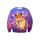 Lovely Cartoon Crown Mouse Printed Long Sleeve Round Neck Sports Unisex Sweatshirt