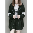 Color Block Oversize Hooded Zip Up Long Sleeve Coat with Pockets