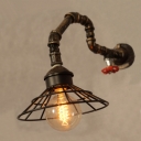 Industrial Vintage Wall Light Retro Arc Pipe Fixture with Metal Frame in Aged Bronze