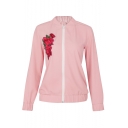 Hot Popular Chic Floral Embroidered Long Sleeve Zip Up Coat