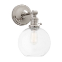Industrial Wall Sconce Modern Style with Orb Clear Glass Shade in Sliver