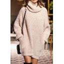 New Arrival Fashion Turtle Neck Long Sleeve Plain Tunic Sweater with Pockets