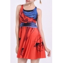 Fashion Digital Color Block Scoop Neck Sleeveless Mini A-Line Tank Dress