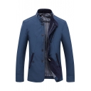 Stand-up Collar Zip Fly Plain Tailored Long Sleeve Jacket