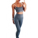 Fashion Striped Pattern Sexy Slim Cropped Cami Top with Skinny Sports Pants