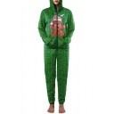 New Arrival Bear Doll Pattern Long Sleeve Hooded Zip Up Jumpsuits