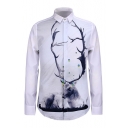 Lapel Collar Long Sleeve Animal Printed Casual Buttons Down Shirt